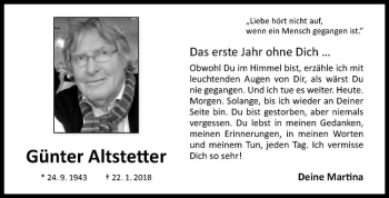 Anzeige von Günter Altstetter von Westfälische Nachrichten