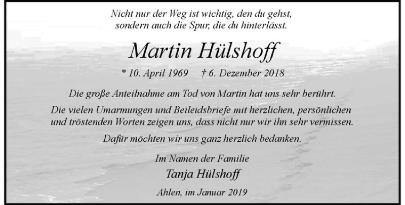  Traueranzeige für Martin Hülshoff vom 25.01.2019 aus Westfälische Nachrichten