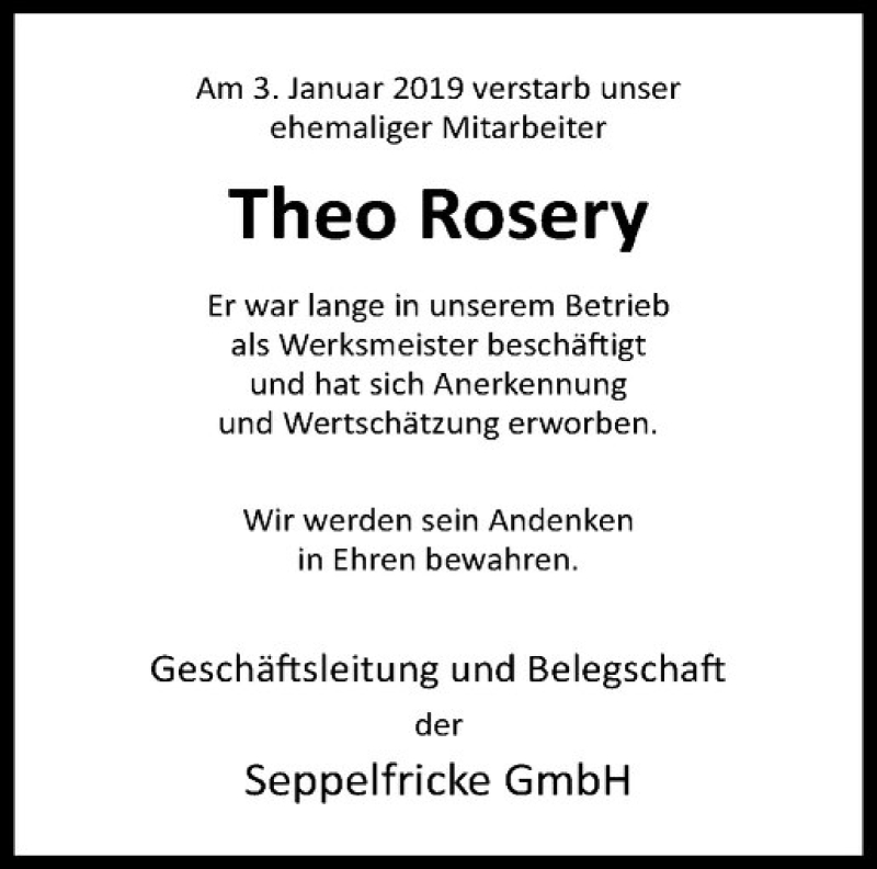  Traueranzeige für Theo Rosery vom 09.01.2019 aus Westfälische Nachrichten