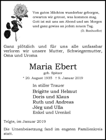 Anzeige von Maria Ebert von Westfälische Nachrichten