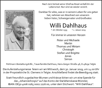 Anzeige von Willi Dahlhaus von Westfälische Nachrichten