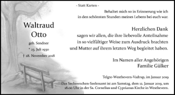 Anzeige von Waltraud Otto von Westfälische Nachrichten