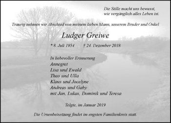 Anzeige von Ludger Greiwe von Westfälische Nachrichten