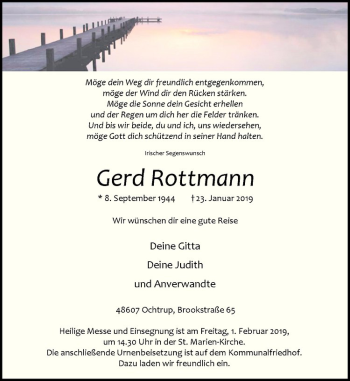 Anzeige von Gerd Rottmann von Westfälische Nachrichten