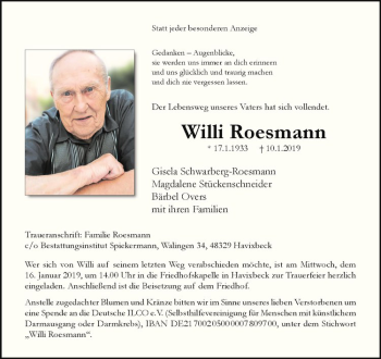 Anzeige von Willi Roesmann von Westfälische Nachrichten