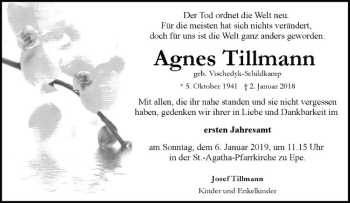 Anzeige von Agnes Tillmann von Westfälische Nachrichten