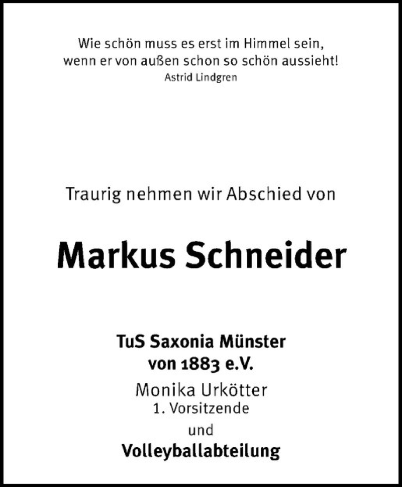 Traueranzeige für Markus Schneider vom 23.01.2019 aus Westfälische Nachrichten