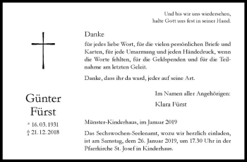 Anzeige von Günter Fürst von Westfälische Nachrichten