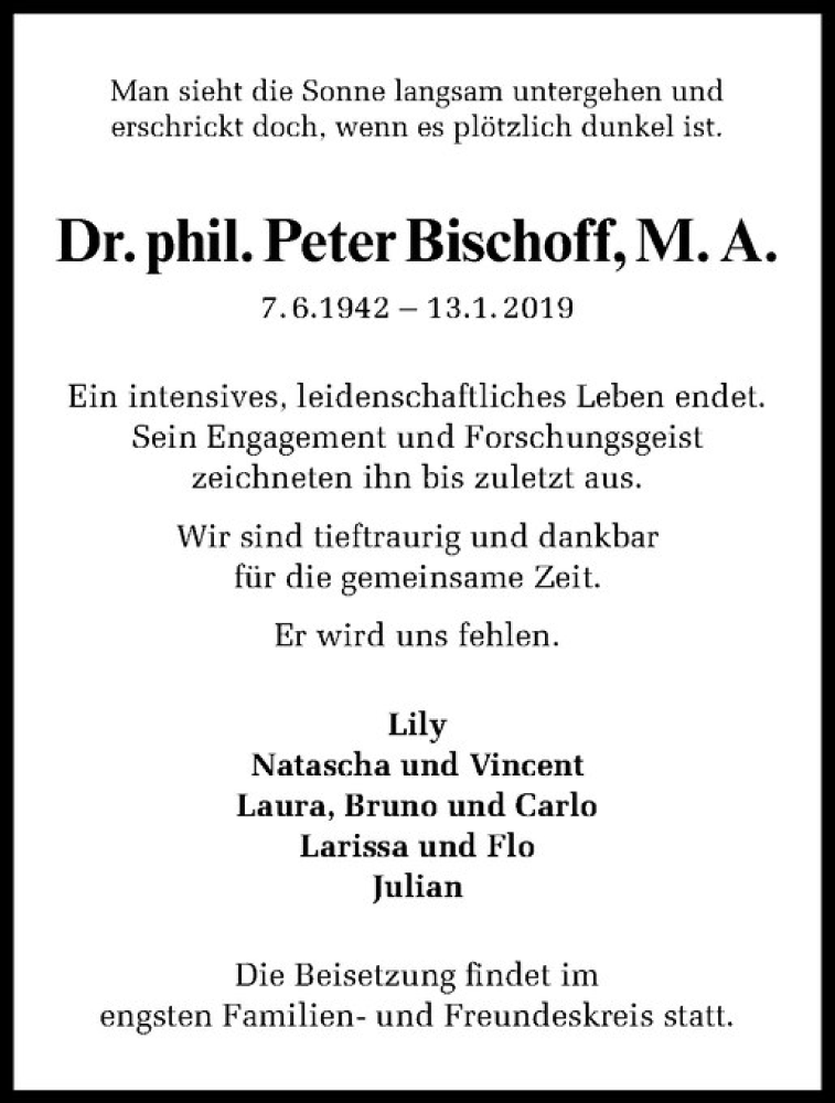  Traueranzeige für Peter Bischoff vom 16.01.2019 aus Westfälische Nachrichten