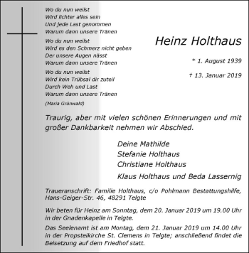 Anzeige von Heinz Holthaus von Westfälische Nachrichten