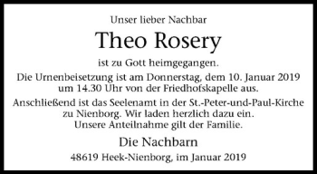 Anzeige von Theo Rosery von Westfälische Nachrichten