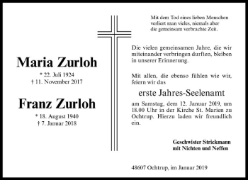 Anzeige von Franz Zurloh von Westfälische Nachrichten