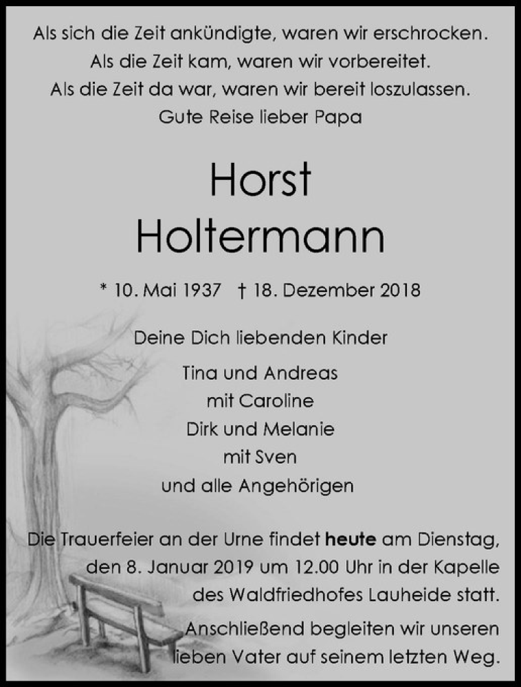  Traueranzeige für Horst Holtermann vom 08.01.2019 aus Westfälische Nachrichten