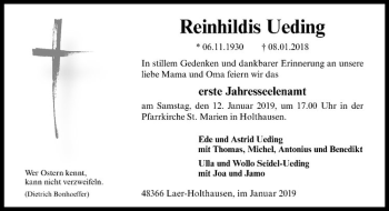 Anzeige von Reinhildis Ueding von Westfälische Nachrichten
