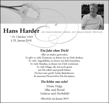 Anzeige von Hans Harder von Westfälische Nachrichten