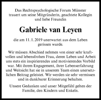 Anzeige von Gabriele van Leyen von Westfälische Nachrichten