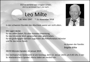 Anzeige von Leo Milte von Westfälische Nachrichten