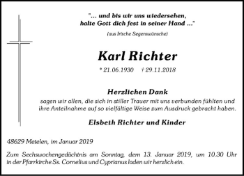 Anzeige von Karl Richter von Westfälische Nachrichten