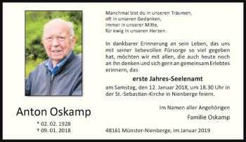 Anzeige von Anton Oskamp von Westfälische Nachrichten