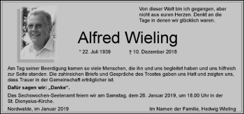 Anzeige von Alfred Wieling von Westfälische Nachrichten