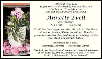 Anzeige von Annette Evelt von Westfälische Nachrichten