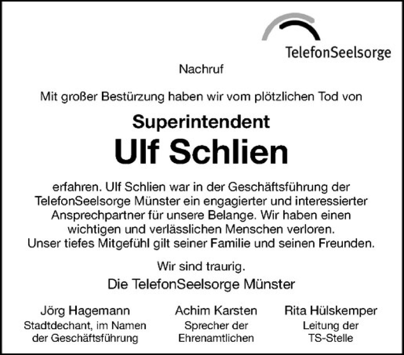  Traueranzeige für Ulf Schlien vom 19.10.2019 aus Westfälische Nachrichten