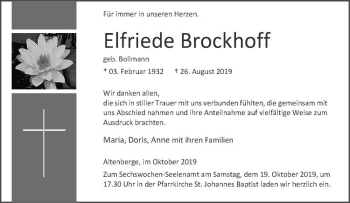 Anzeige von Elfriede Brockhoff von Westfälische Nachrichten