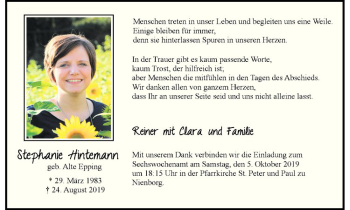 Anzeige von Stephanie Hintemann von Westfälische Nachrichten