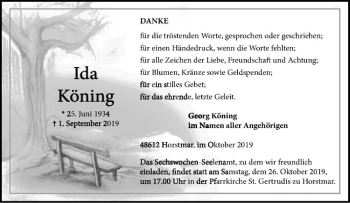 Anzeige von Ida König von Westfälische Nachrichten