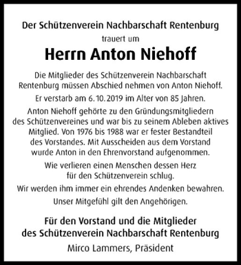 Anzeige von Anton Niehoff von Westfälische Nachrichten