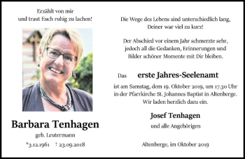 Anzeige von Barbara Tenhagen von Westfälische Nachrichten