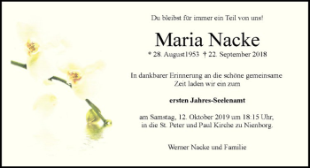 Anzeige von Maria Nacke von Westfälische Nachrichten