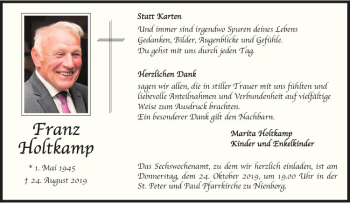 Anzeige von Franz Holtkamp von Westfälische Nachrichten