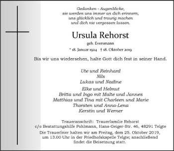 Anzeige von Ursula Rehorst von Westfälische Nachrichten