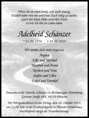 Anzeige von Adelheid Schänzer von Westfälische Nachrichten