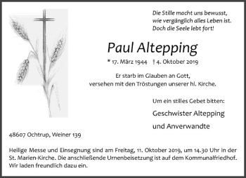 Anzeige von Paul Altepping von Westfälische Nachrichten