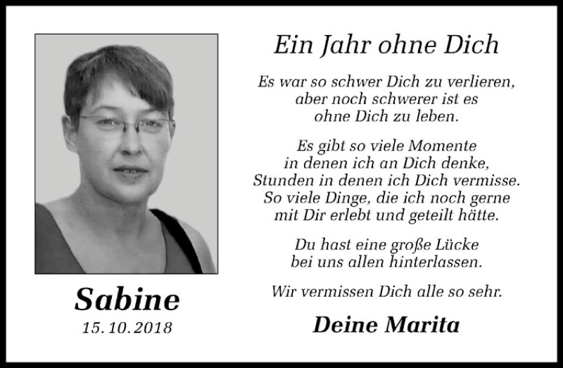  Traueranzeige für Sabine Tillmann vom 15.10.2019 aus Westfälische Nachrichten