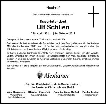 Anzeige von Ulf Schlien von Westfälische Nachrichten