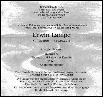 Anzeige von Erwin Lampe von Westfälische Nachrichten