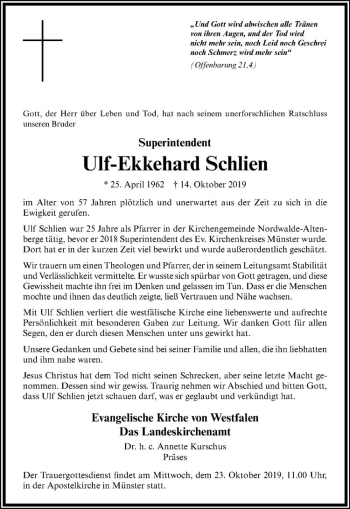Anzeige von Ulf Schlien von Westfälische Nachrichten