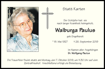 Anzeige von Walburga Paulus von Westfälische Nachrichten