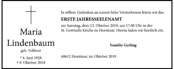 Anzeige von Maria Lindenbaum von Westfälische Nachrichten