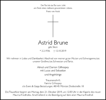 Anzeige von Astrid Brune von Westfälische Nachrichten