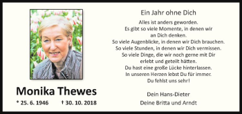 Anzeige von Monika Thewes von Westfälische Nachrichten