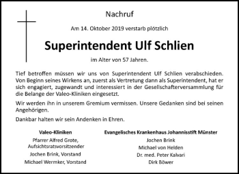 Anzeige von Ulf Schlien von Westfälische Nachrichten