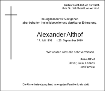 Anzeige von Alexander Althof von Westfälische Nachrichten