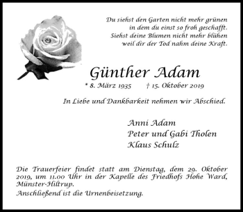 Anzeige von Günther Adam von Westfälische Nachrichten