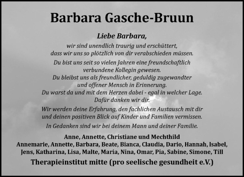  Traueranzeige für Barbara Gasche-Bruun vom 05.10.2019 aus Westfälische Nachrichten