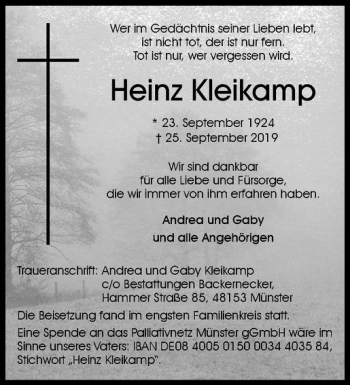 Anzeige von Heinz Kleikamp von Westfälische Nachrichten