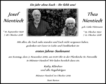 Anzeige von Thea Nientiedt von Westfälische Nachrichten